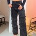 Women's Clothing High Waist Multi-Pocket Rhinestone Studded Jogger Pants With Polka Dots – Stretch Denim Cargo Pants For Women & Men, Streetwear_mkmklike.com