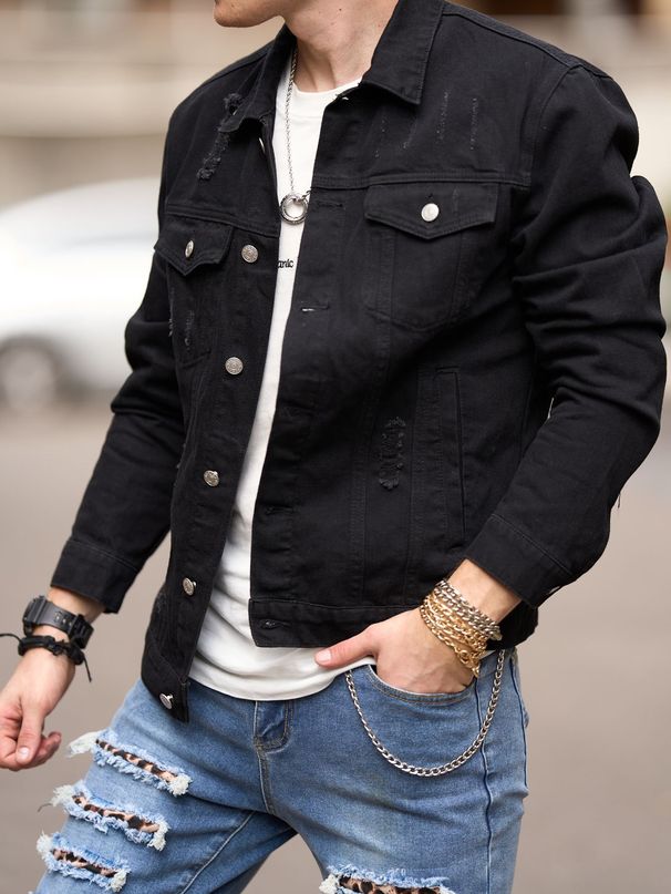Pulse Pulse Ripped Slim Fit Jean Outerwear Men's Denim Jacket_mkmklike.com
