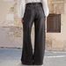 Women's Stretch mid Rise Wide Leg Jeans Casual Solid Color Straight Leg Denim for Spring/Autumn Summer Export to Europe And America_mkmklike.com
