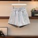 Women's Clothing Slightly Plump Girls' Outfit Suits Summer New Slimming Off Shoulder Short Sleeved Shirt Denim Shorts Two Piece Suit_mkmklike.com