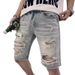 Men's Casual Denim Shorts - Summer Lightweight Cotton Workwear Cargo Shorts With Distressed Details, Mid Waist Straight Fit (Blue, Sizes 28-36)_mkmklike.com