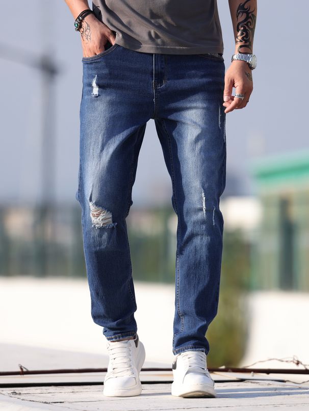 Vintage Washed Skinny Jeans For Men – Distressed Straight Leg, Heavy Duty Cotton, European & American Street Style (XS-XL)_mkmklike.com