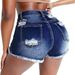 Women's Stretchy High-Waisted Ripped Denim Shorts - Summer Fashion, Comfort Fit, Streetwear Style (S-XXL, Light Blue/Dark Blue)_mkmklike.com