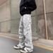 Washed Ash Camouflage Multi-pocket Tooling Heavy Outdoor Logging Pants American Retro Vibe Wide-leg Straight Jeans_mkmklike.com