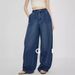 Women's Clothing Minimalist Wide Leg Pants Lightly Deconstructed, Front Split, Elegant Loose Jeans, High Waist, Casual Long Pants_mkmklike.com