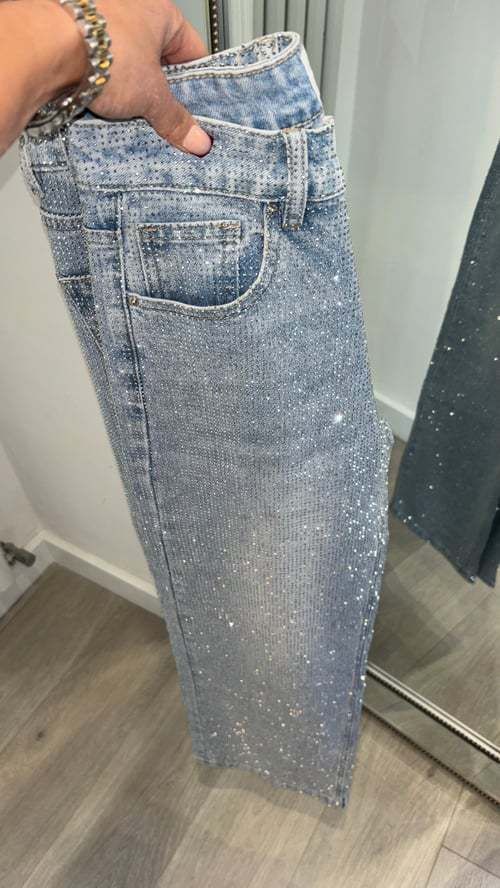 Women's Clothing Hot Diamond Star High Waist Washed Jeans Spring Loose Slim All Match Straight Pants_mkmklike.com