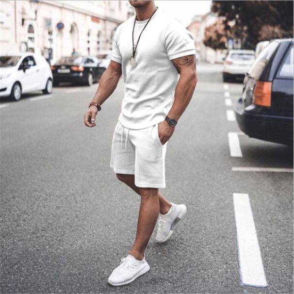 Men's short-sleeved shorts two-piece sports and leisure suit_mkmklike.com