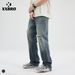 xxbro Men's Vintage Distressed Jeans – Cracked Design, Faded Wash, Retro Flared Denim Pants For Streetwear & Casual Style_mkmklike.com