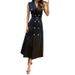 Women's Clothing style fashionable solid color multi-button design sleeveless long skirt_mkmklike.com