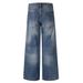 Distressed Washed White Denim Wide-Leg Men's Hip-Hop Trend Heavy-Duty Rivet Decorative Design Straight-Leg Pants_mkmklike.com