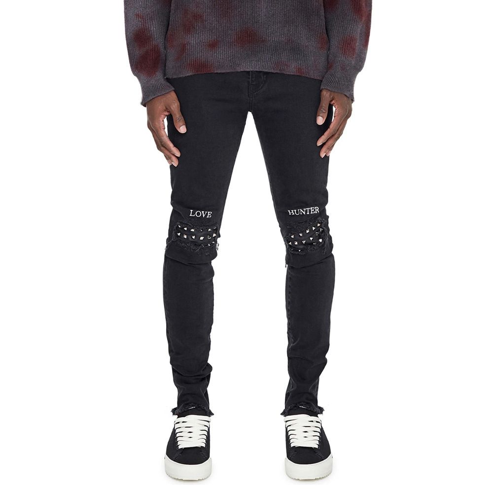 2020 European And American Fashion Distressed Rivet Non-Cuffed Stretch Men's Jeans Size 28-36_mkmklike.com