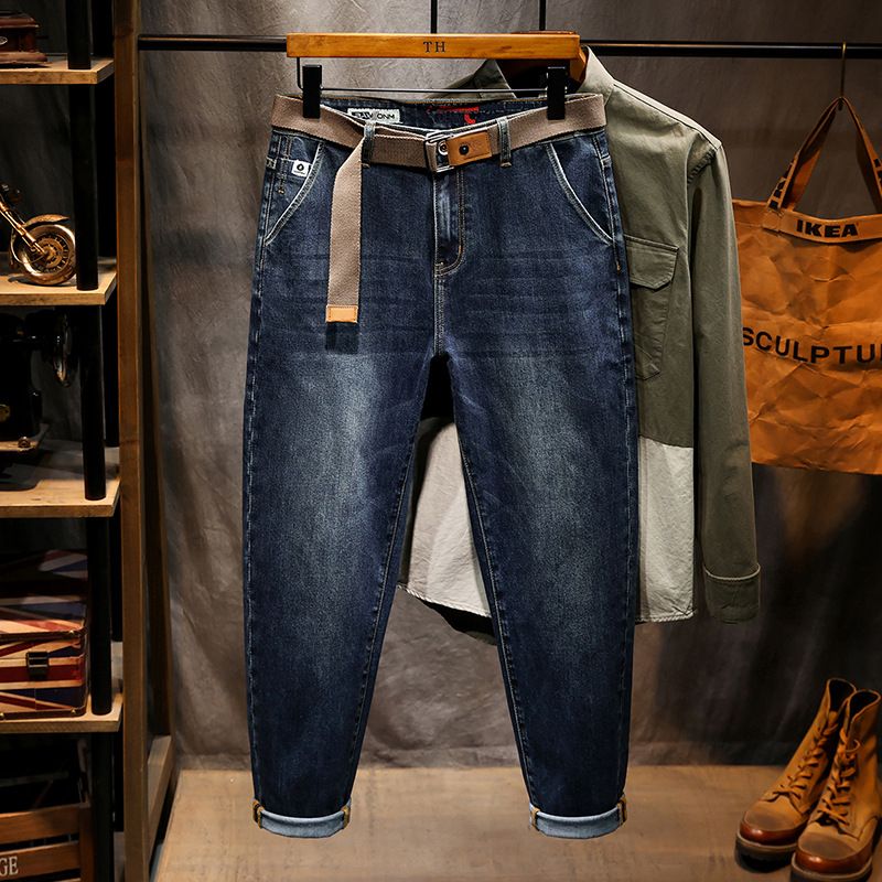 Factory Direct Supply Of New Men's Jeans Lace-up Drawstring Elastic Harlan Pants Men's Heavy Industry Washed Large Size Jeans_mkmklike.com