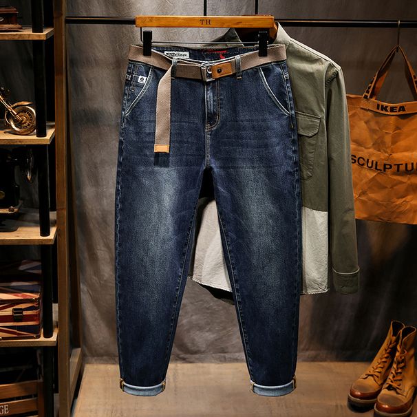 Factory Direct Supply Of New Men's Jeans Lace-up Drawstring Elastic Harlan Pants Men's Heavy Industry Washed Large Size Jeans_mkmklike.com