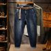 Factory Direct Supply Of New Men's Jeans Lace-up Drawstring Elastic Harlan Pants Men's Heavy Industry Washed Large Size Jeans_mkmklike.com