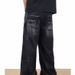 Men's Retro Wide-Leg Jeans – Vintage Watermark Design, Loose Fit & Floor-Length (Black/Gray, S-3XL)_mkmklike.com