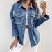 Beaded Contrast Denim Jacket – Long Sleeve Vintage Workwear With Embellished Details (S-XL, Classic Blue Washed)_mkmklike.com