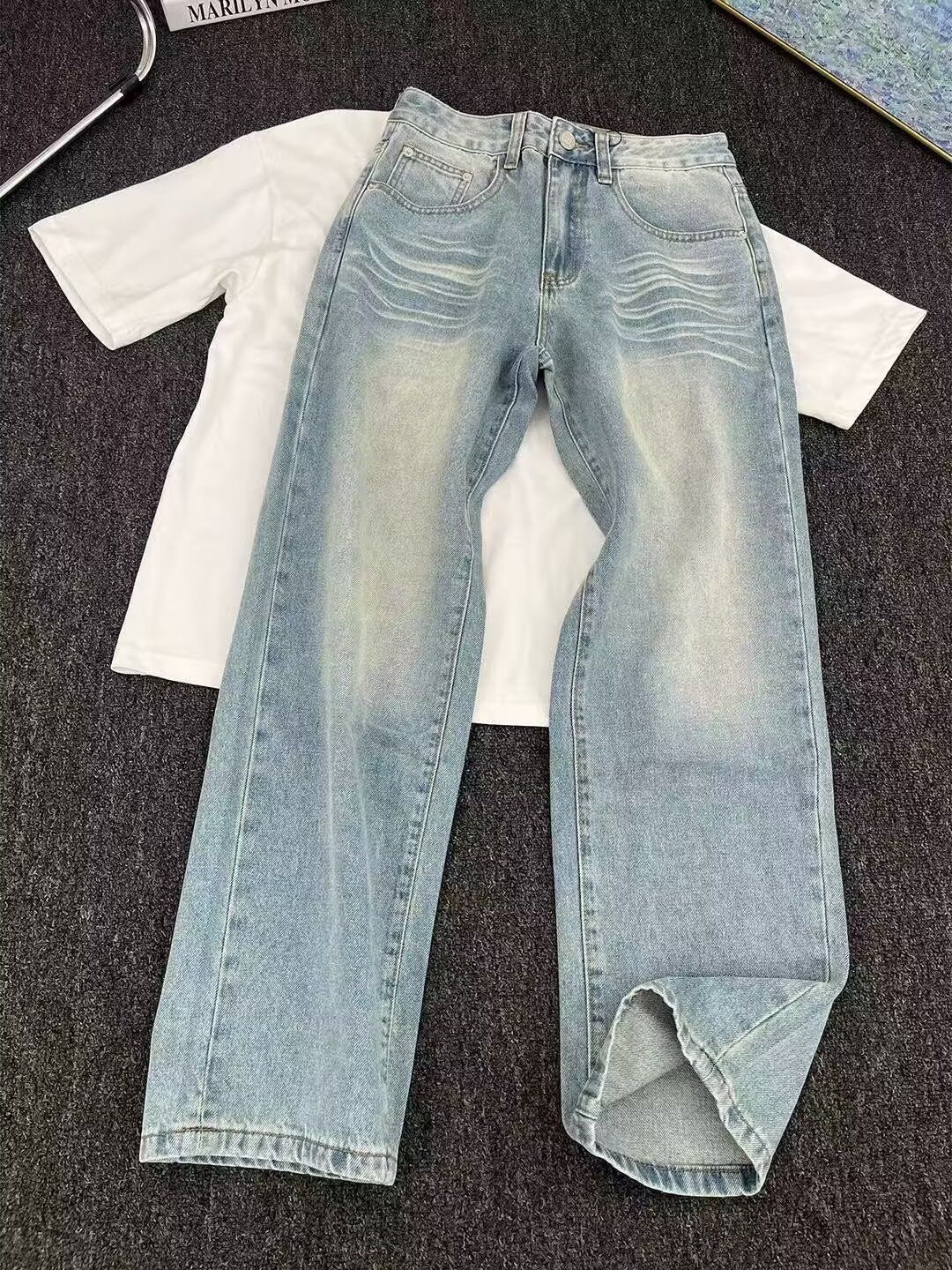 Men's Vintage High Street Bootcut Jeans - Relaxed Fit Distressed Denim Pants For Casual Wear_mkmklike.com