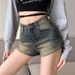 American Retro High Street Denim Shorts For Women In Summer, Thin Style, Spicy Girl, High Waist, Slim Fit, Versatile, A-line Hot Pants_mkmklike.com
