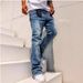 HME Men's Fleece Lined Thickened Jeans Slim Fit Frayed Hem High Street Style Slightly Flared Pants European American Cross Border_mkmklike.com
