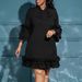 Women's Clothing loose casual large size ruffle sleeve lace up solid color dress_mkmklike.com