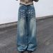 Unisex Heavy-Duty Studded Jeans – Retro Patchwork Design With Loose Straight Fit For Men & Women (S-3XL, Distressed Blue Wash)_mkmklike.com