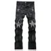 Retro Star Embroidered Flared Jeans – Vintage 90s Streetwear Denim With Distressed Paint Splatter & Stretch Comfort_mkmklike.com