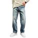 Men's Retro Blue Straight Leg Jeans - Classic Loose Fit Denim Pants For Casual Streetwear_mkmklike.com