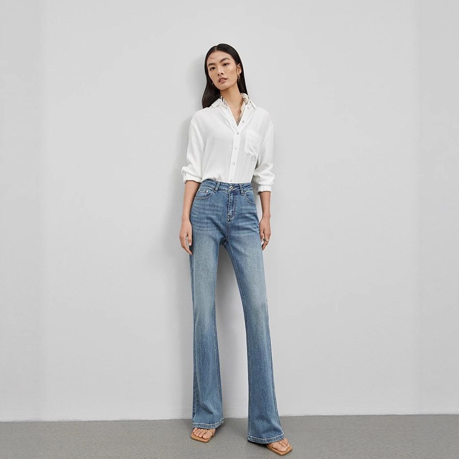 Women's Autumn High-End High-Quality Design High-Waisted Slim-Fit Comfortable Simple Flared Jeans_mkmklike.com