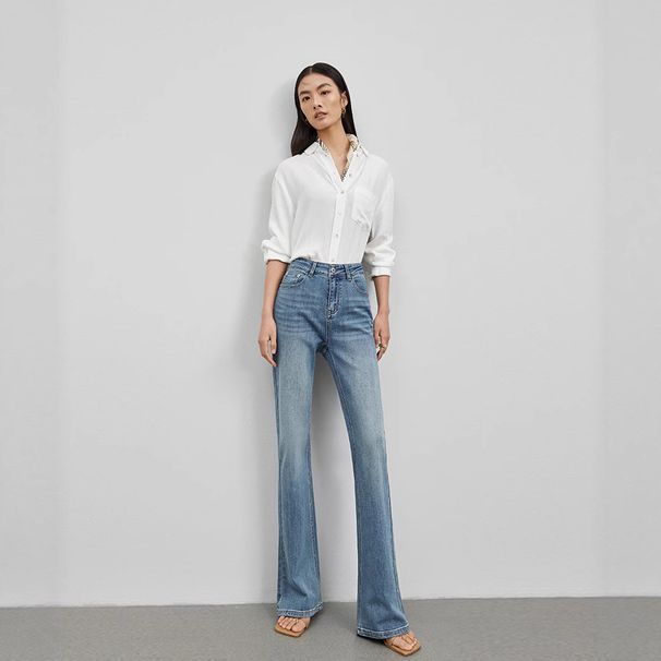 Women's Autumn High-End High-Quality Design High-Waisted Slim-Fit Comfortable Simple Flared Jeans_mkmklike.com
