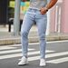 Men's Slim Fit Stretch Jeans - Lightweight Summer Denim Pants With Comfortable Elastic Waist For Casual Wear (Light Blue, S-XXL)_mkmklike.com
