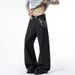 Men's Trendy Black Snakeskin Denim Jeans Mid Waist Straight Loose Fit Slightly Flared Trousers For Autumn/Winter High Street Style_mkmklike.com