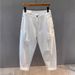 Vintage High Street Distressed Washed Straight Leg Jeans Men's Denim Pants with Knee Rips Comfortable Relaxed Fit Streetwear Trousers_mkmklike.com
