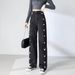 Love-Inspired High-Waist Flared Jeans – Chic Straight-Leg Wide Pants With Soft Tumble Hem (Blue/Black, S-2xl)_mkmklike.com