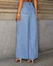 K New Solid Color Loose And Fashionable Long Sleeved Denim Suit With Wide Leg Pants_mkmklike.com