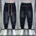 Men's Slim Fit Black Washed Denim Pants - Streetwear Style Tapered Joggers With Multi-Pockets For Casual Outfits_mkmklike.com