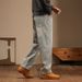 Factory Direct Sales Mud Yellow Straight Tube American Jeans Men's New Loose Wash Elastic Waist Large Size Jeans Men_mkmklike.com