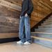 Retro Straight Leg Brown Patchwork Cargo Pants Unisex Casual Jeans Unique Design American Style Factory Direct Sales_mkmklike.com