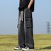 American Workwear Jeans, Men's Straight Stylish New Style, Loose Wide Leg With Multiple Pockets And Versatile Drawstring_mkmklike.com