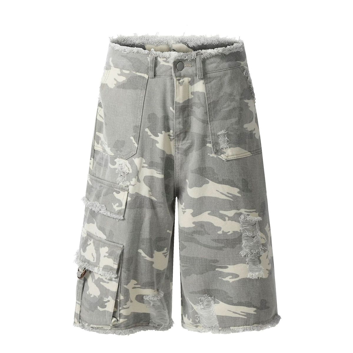 Men's Clothing Style Washed Old Loose Wide Leg Cleanfit Casual Shorts Camouflage Pocket Workwear Cropped Pants_mkmklike.com