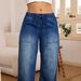 Cross-Border European And American Stretch Drawstring Elastic Waist Straight Wide-Leg Women's Mid-Waist Denim_mkmklike.com