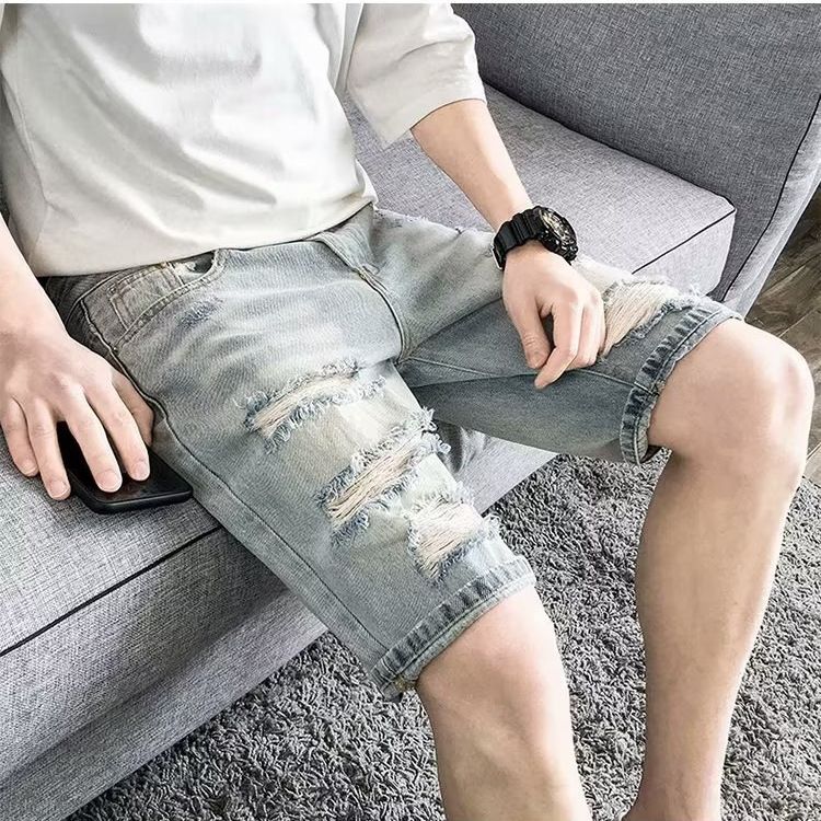 Men's Summer Trendy Ripped Denim Shorts Thin Five Point Pants Outer Wear Korean Style All Match_mkmklike.com