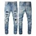 Men's Clothing Casual Versatile American High Street Graffiti Jeans Men's Ripped Diamond Patch Slim Fit Men's Pants 8616_mkmklike.com