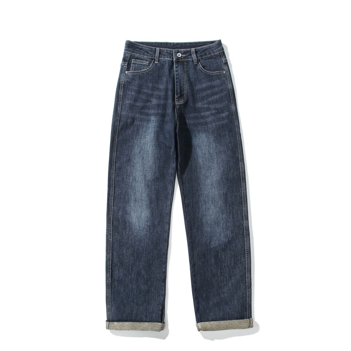 Men's Clothing Men's Relaxed Straight-Leg Jeans - Vintage Washed Denim Pants For Casual & Streetwear (Blue-Gray, Black, Fleece-Lined Options)_mkmklike.com