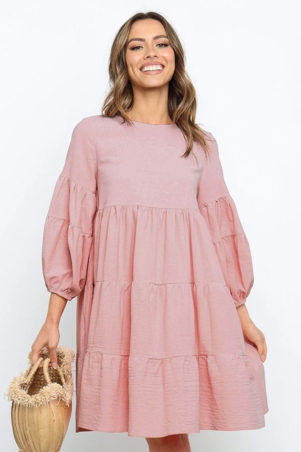 Women's 2023 Cotton and Hemp Lantern Sleeves Long Sleeve Spliced Loose Swing Dress_mkmklike.com