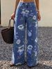 TK193 High-Waisted Wide-Leg Jeans for Women Floral Print Retro Straight Leg Trousers in Denim_mkmklike.com