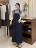 ELLE Early Autumn Irregular Retro Slit Denim Loose New Slimming Korean Style Strap Dress_mkmklike.com