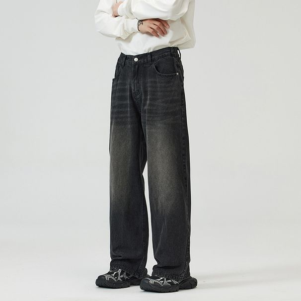 Men's Clothing Three Color Baggy Jeans Straight Loose Wide Leg Elastic Neutral Jeans For Men And Women_mkmklike.com