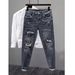 Men's Distressed Denim Jeans – Stone-Washed Slim Fit With Medium Stretch | Vintage Blue-Grey Straight Leg Streetwear Pants (M-3XL)_mkmklike.com