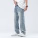 Men's Clothing Men's Washed Light Blue Splatter Print Relaxed Fit Straight Leg Casual Pants_mkmklike.com