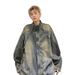 Gradient Tie Dye Denim Jacket For Men's Autumn Stand Up Collar Design, Niche Clothing_mkmklike.com